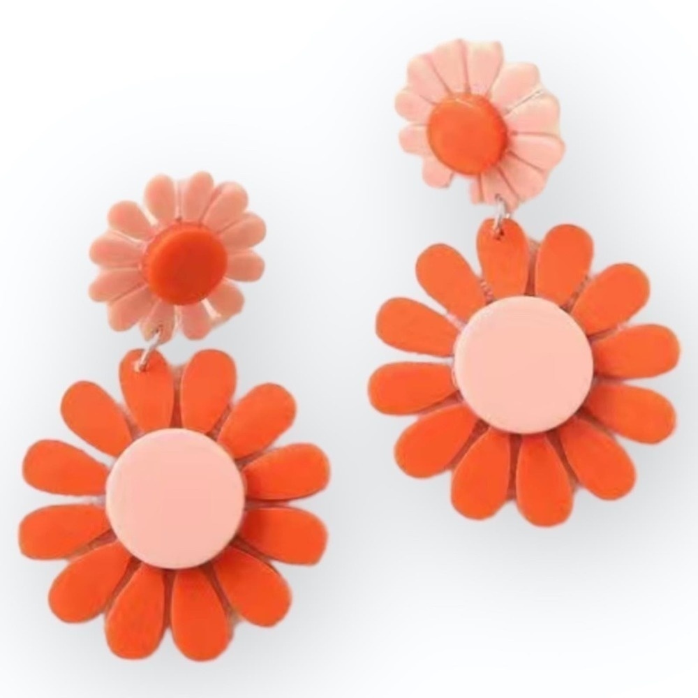 Acrylic Resin Flower Dangle Asymmetrical Earrings Art to Wear Boho